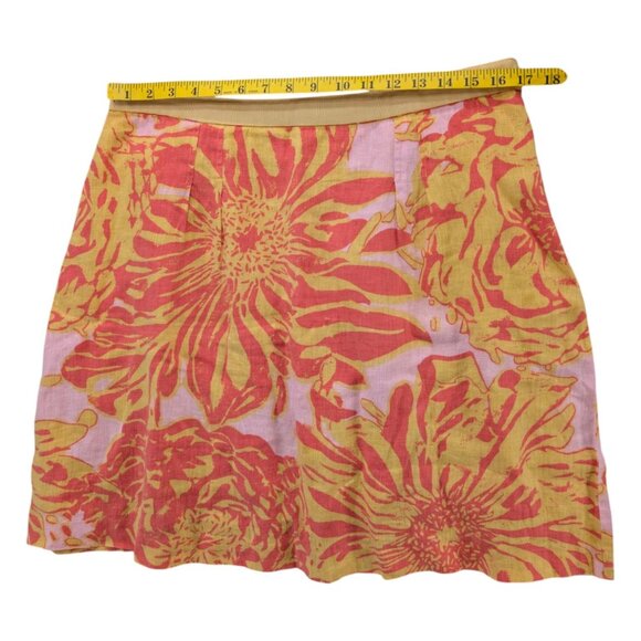 Anthropologie Edme Esyllte Skirt Womens Yellow Orange Pink Linen Blend Size 12 - Picture 6 of 9